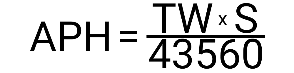 An image of the formula used to calculate how many acres a machine can cover each hour.